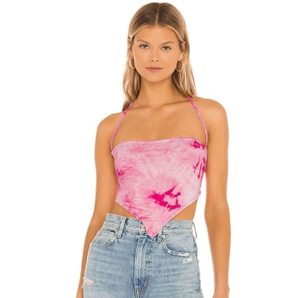 Superdown Layla Cowl Neck Halter Top Size S in Pink TieDye